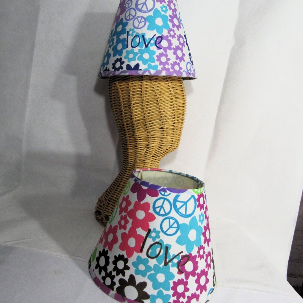 PAIR OF RETRO FLOWER CHILD HIPPIE LOVE LAMP SHADES 7" X 5" X 9" SUPER CUTE